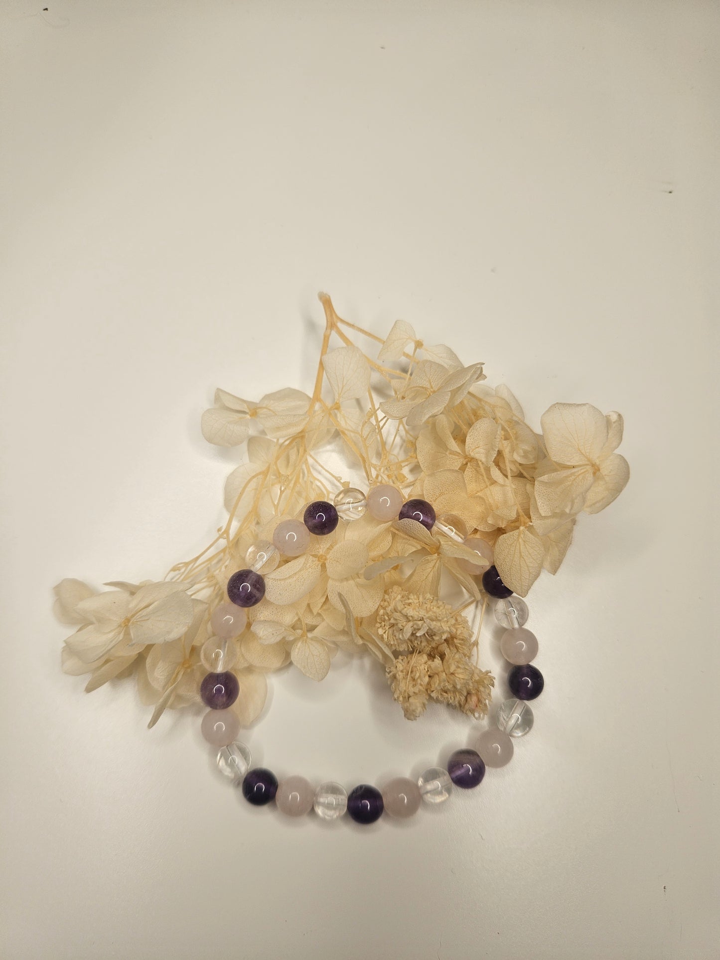 Heilsteinarmband Rosenquarz-Bergkristall-Amethyst