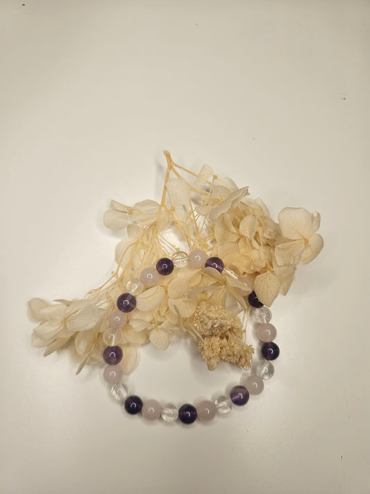 Heilsteinarmband Rosenquarz-Bergkristall-Amethyst